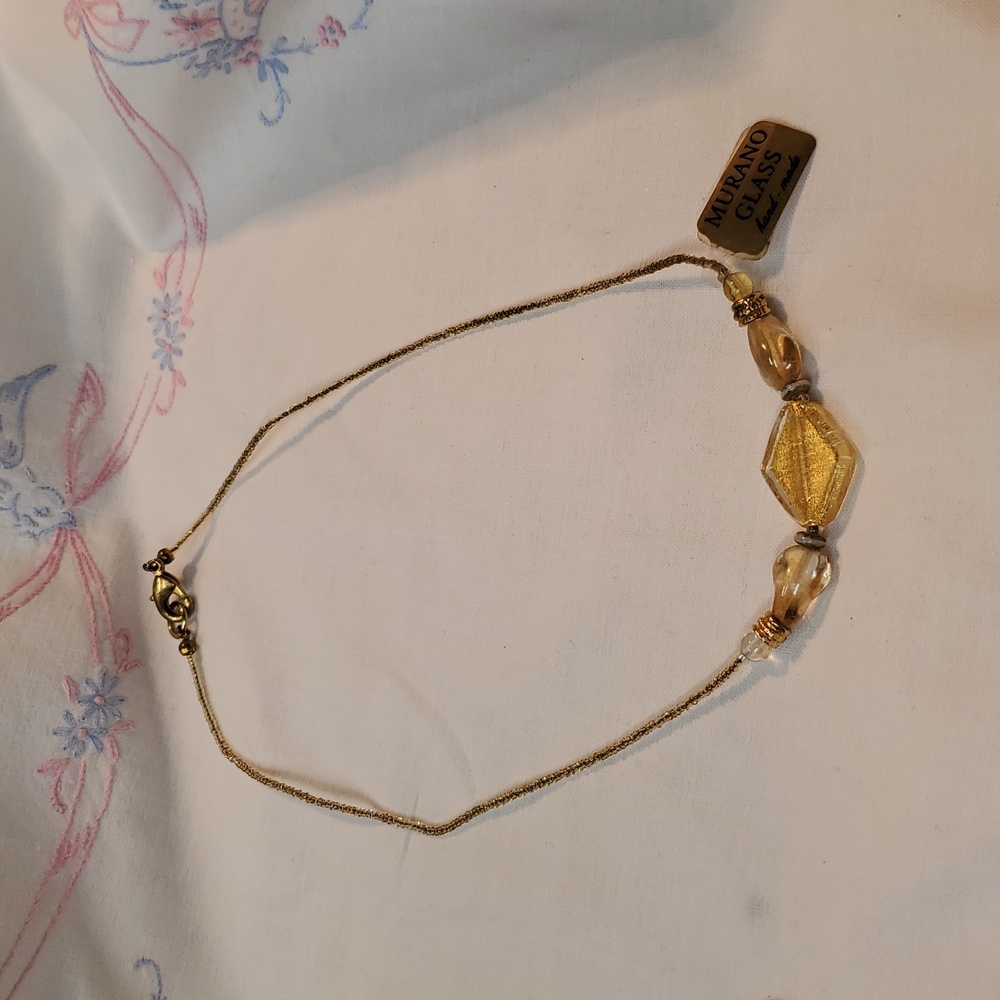 Murano Gold Glass Handmade Beaded Necklace Vintage